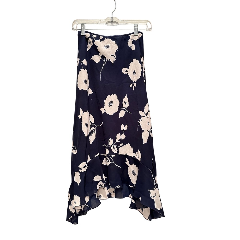 Jonathan Martin Vintage Navy‎ Blue White Floral Handkerchief Midi Skirt Small